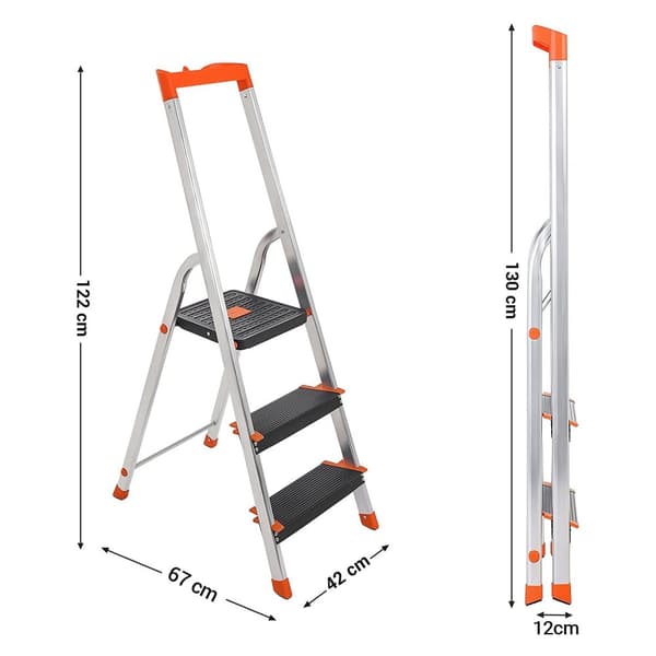 Stige - 3 trin - Aluminium - Anti -slip fødder - Lastkapacitet 150 kg