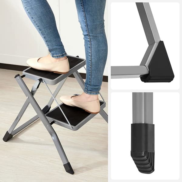 Stairladder - Metalramme - 2 trin - Anti -slip - Grå