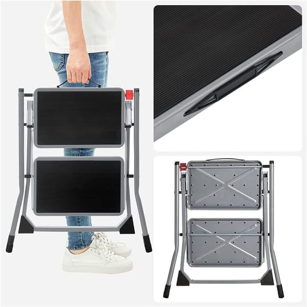 Stairladder - Metalramme - 2 trin - Anti -slip - Grå