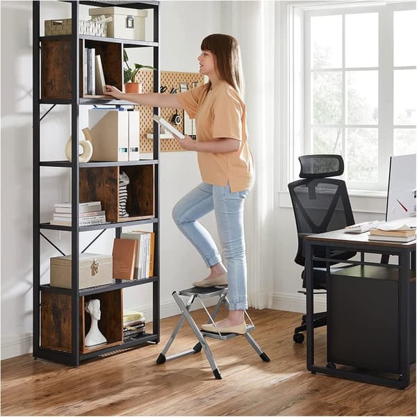Stairladder - Metalramme - 2 trin - Anti -slip - Grå