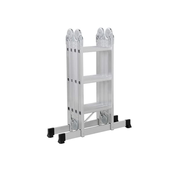 Multifunktionell stege - aluminium - med 2 metallplattor - vikbar - 150 kg - silver