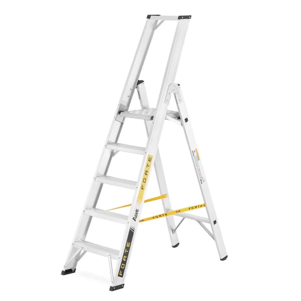 ALOSS Professionel Aluminiumsstige - 5 trin, 150 kg kapacitet, EN-131 certificeret til byggepladser og lagerhuse