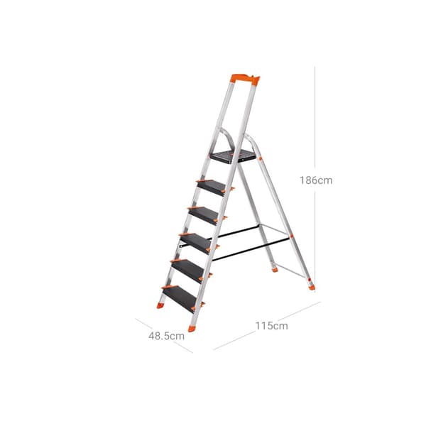 Stege, SONGMICS, Aluminiumstege, 48,5 x 115 x 186 cm, Metallgrå, Svart, Orange