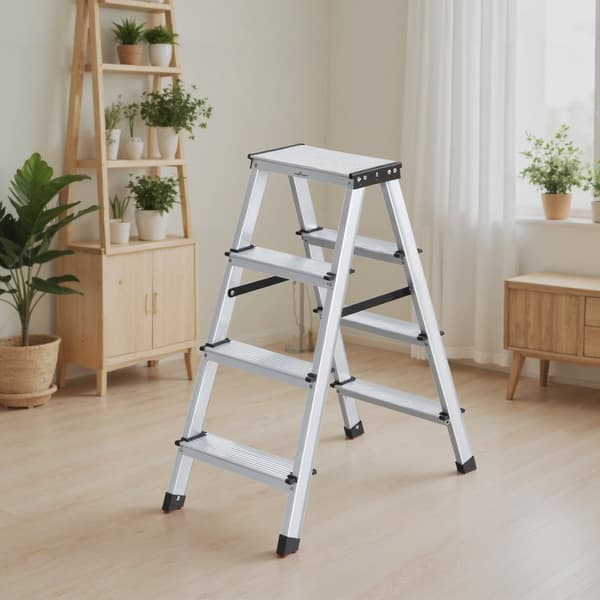 Trapladder, aluminium ladder met 2 antisliptreden, opvouwbare ladder