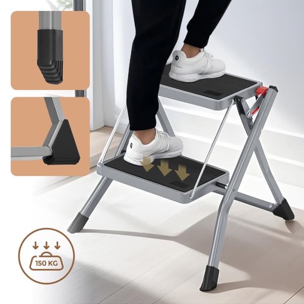 Hopfällbar Stege, SONGMICS GSL002GY01, 50x59.5x44 cm, Grå-Svart