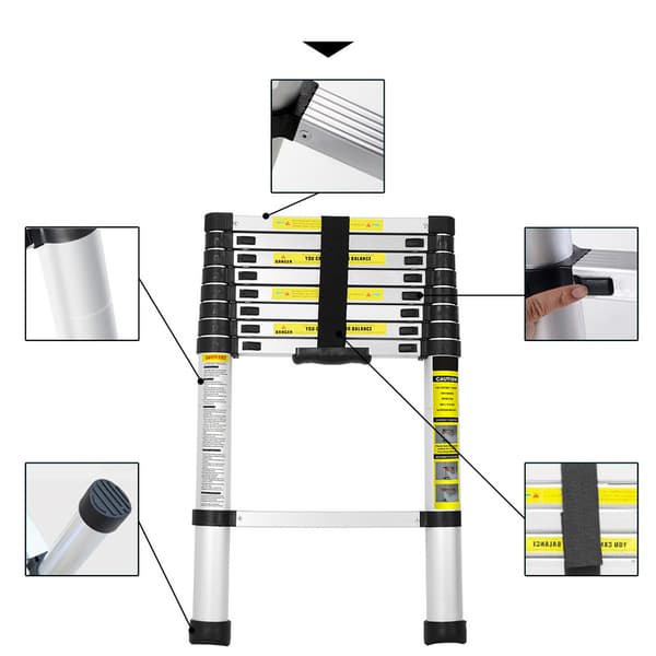 2.6M Échelle Télescopiqueen Aluminium, Accoudoir Avtagbar, Maximal laddning 150 kg Escabeau de qualité