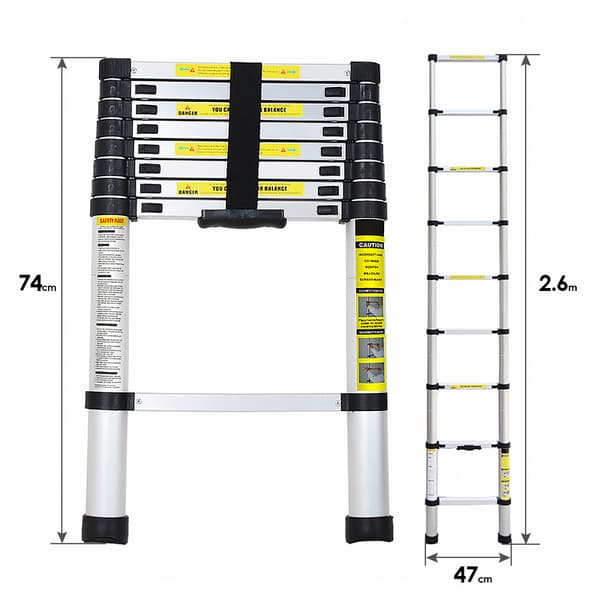 2.6M Échelle Télescopiqueen Aluminium, Accoudoir Avtagbar, Maximal laddning 150 kg Escabeau de qualité