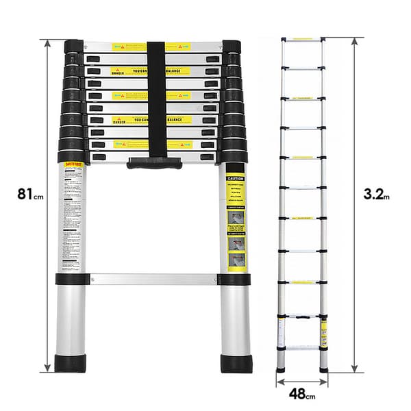 3,2M Échelle Telescopiquen Aluminium Accoudoir Avtagbar, Maximal laddning 150 kg Escabeau de qualité