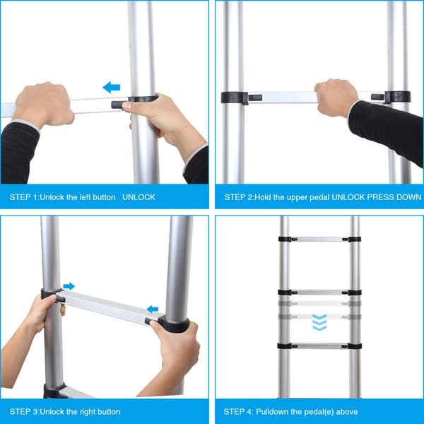 3.2M Teleskopisk skala silver Aluminium med säkerhetskrok Maximalt 150kg Multi-funktions skala av kvalitet