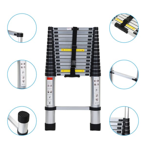 3.2M Teleskopisk skala silver Aluminium med säkerhetskrok Maximalt 150kg Multi-funktions skala av kvalitet