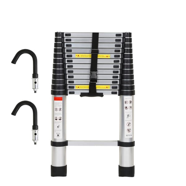 3.8M Teleskopisk skala silver Aluminium med säkerhetskrok Maximalt 150kg Multi-funktions skala av kvalitet