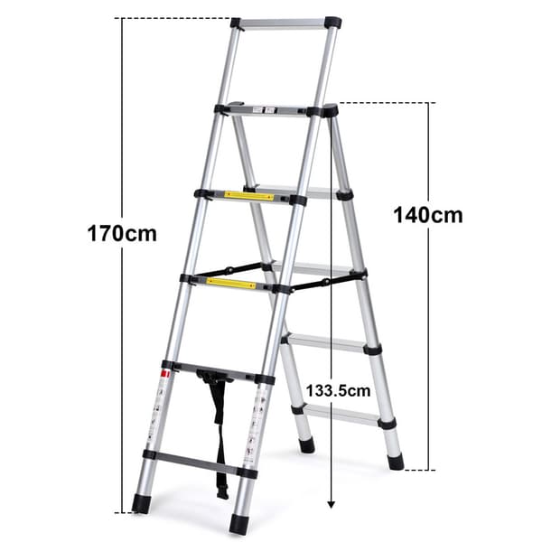 Teleskopisk trappa 1,4m+1,7m böjbar aluminium Antiglidande Multifunktionsram i A, max 150kg Kvalitetstrappa