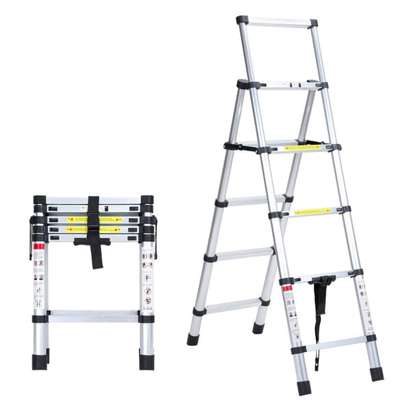 Teleskopisk trappa 1,4m+1,7m böjbar aluminium Antiglidande Multifunktionsram i A, max 150kg Kvalitetstrappa