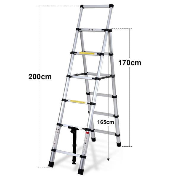 Teleskopisk trappa 1,7m+2,0m böjbar aluminium Antiglidande Multifunktionsram i A, max 150kg Kvalitetstrappa
