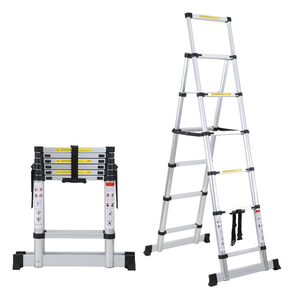 Teleskopisk trappa 1,7m+2,0m böjbar aluminium Antiglidande Multifunktionsram i A, max 150kg Kvalitetstrappa