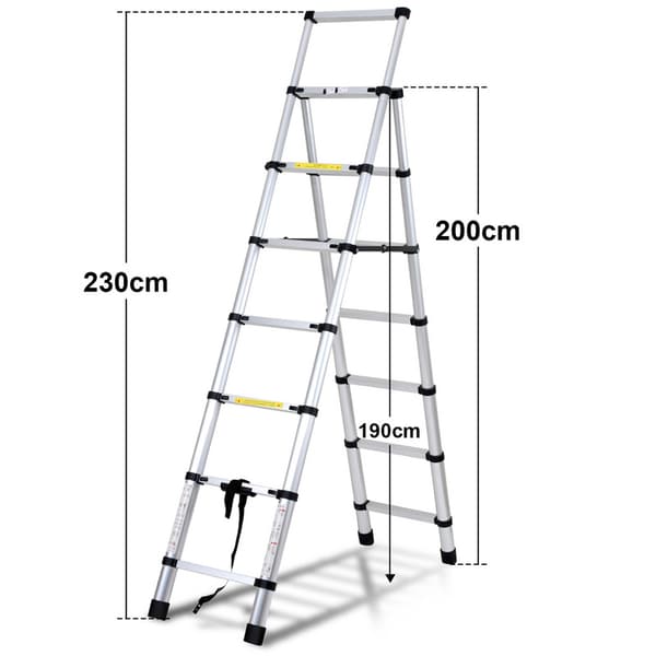 Teleskopisk trappa 2,0m+2,3m böjbar aluminium Antiglidande Multifunktionsram i A, max 150kg Kvalitetstrappa