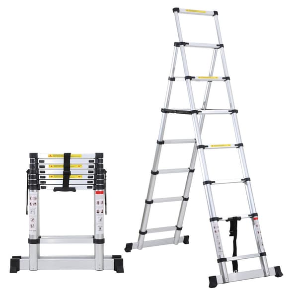 Teleskopisk trappa 2,0m+2,3m böjbar aluminium Antiglidande Multifunktionsram i A, max 150kg Kvalitetstrappa