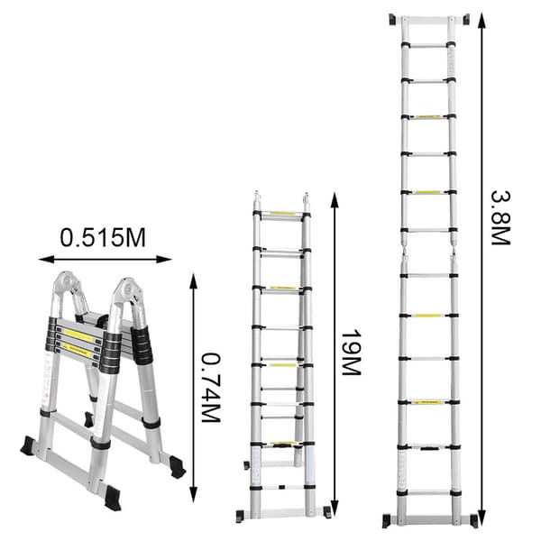 Teleskopisk skala 1.9M+1.9M Silver Aluminium Multifunktions Multifunktions skala av högsta kvalitet 150kg