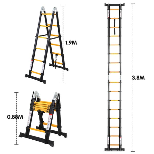 Teleskopisk skala1.9M+1.9M svart Aluminium Multifunktions Multifunktions skala av högsta kvalitet 150kg