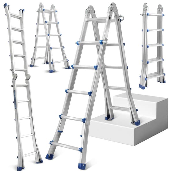 Teleskopisk skala i aluminium 4x5 nivå 512cm silver multifunktional i aluminium av hög kvalitet