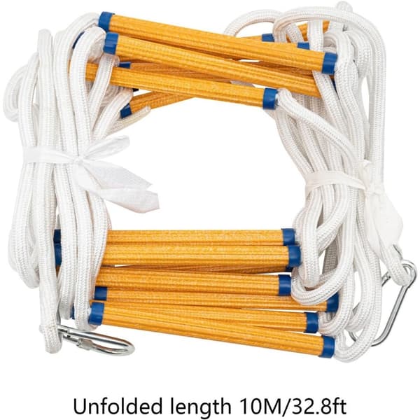 Paloturvallinen pelastustikkaat, 10 m pituus, 200 kg kantokyky, sisältää 2 koukkua