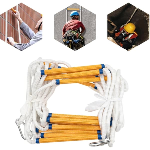 Paloturvallinen pelastustikkaat, 10 m pituus, 200 kg kantokyky, sisältää 2 koukkua