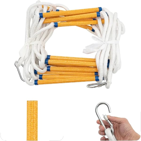 Paloturvallinen pelastustikkaat, 10 m pituus, 200 kg kantokyky, sisältää 2 koukkua