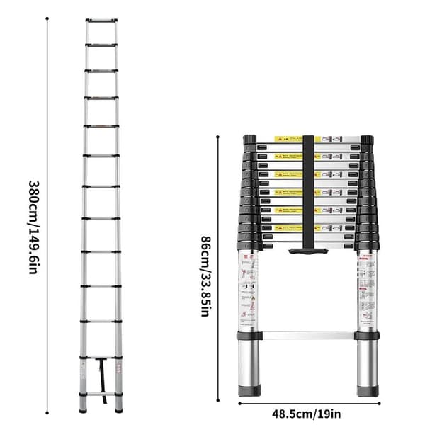 Teleskopstege, Maximal belastningskapacitet 150 kg, Mångsidig användning,3.8M