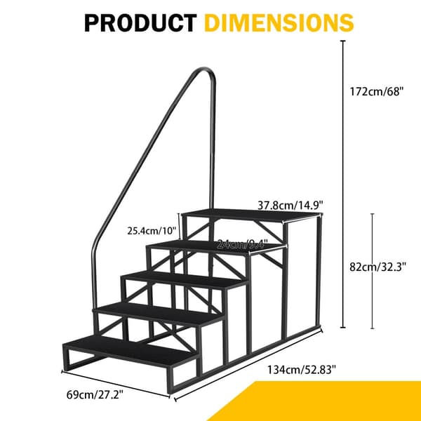 5-stegs stege, halkskyddsdesign, maximal belastningskapacitet 300 kg, robust järnkonstruction