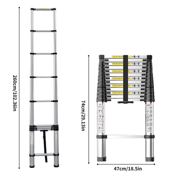 Monikäyttöinen teleskooppitikkaat, alumiini, 150 kg/330 lbs kantavuus,2.6m