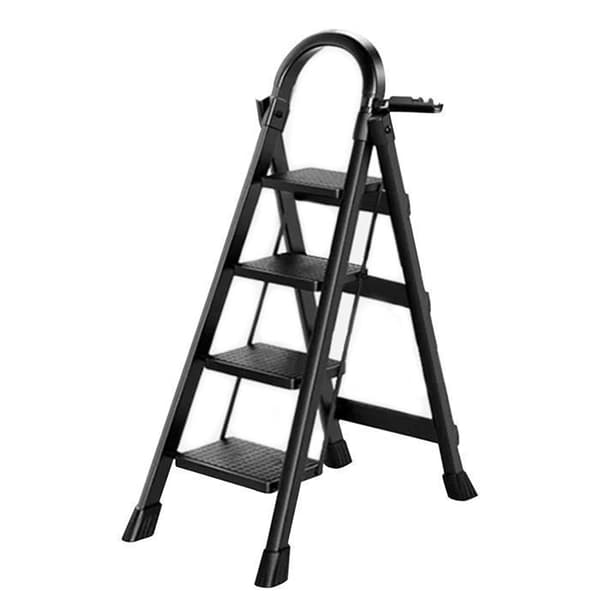 FOXSPORT-Stege 4 steg-Fällbar med Antiskid Pedal-150KG Stabil Stålstege-Svart
