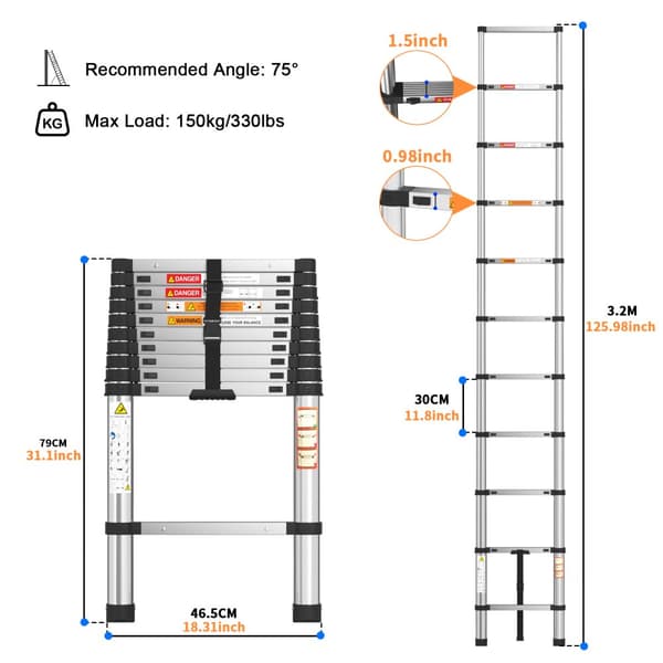 Teleskopstege, Aluminiumsteg, Lätt och Bärbar