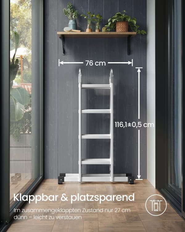 Rootz 16 -nivå flerpositionstege - utdragbar stege - aluminiumstegar - stabilitet - 76 x 430 cm (w x h)