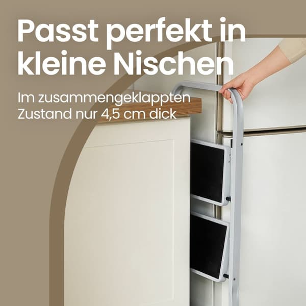 Rootz foldningstrinstige - 2 niveauer - bærbar stepladder - Stabilt metal - Sikker foldet design - 46,5 cm x 90 cm x 4 cm