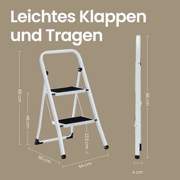 Rootz foldningstrinstige - 2 niveauer - bærbar stepladder - Stabilt metal - Sikker foldet design - 46,5 cm x 90 cm x 4 cm