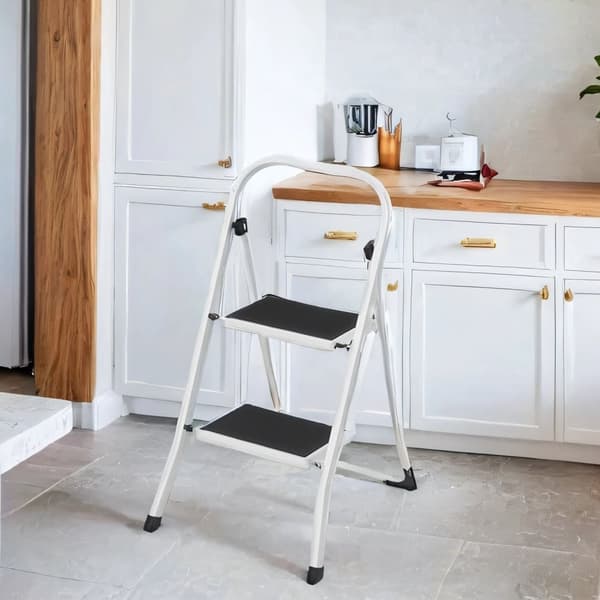 Rootz foldningstrinstige - 2 niveauer - bærbar stepladder - Stabilt metal - Sikker foldet design - 46,5 cm x 90 cm x 4 cm