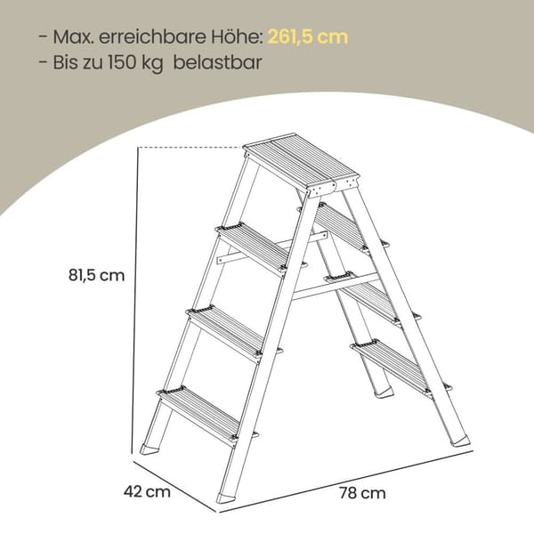 Rootz Trade Ladder - Aluminiumsstige - 2 skrigtet trin - sammenfoldelig bekvemmelighed - 45x35,5x38 cm udfoldet, 19x35,5x44cm foldet, understøtter 150