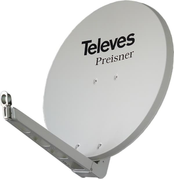 Fjernsyn S85QSD-W. Indgangsfrekvensområde: 10,7 - 12,75 GHz, gain dBi (med antennekabel): 39,5 dBi. Diameter: 85cm Bredde: 850mm Dybde: 1,5mm Farve på