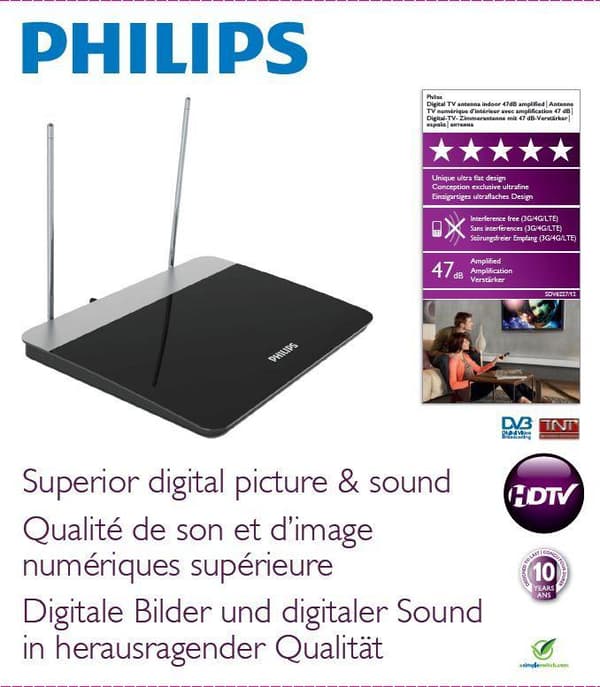 Philips SDV6227 - Antenne - Parabol, Dobbelt dipoler - TV, HDTV, Radio - indvendig