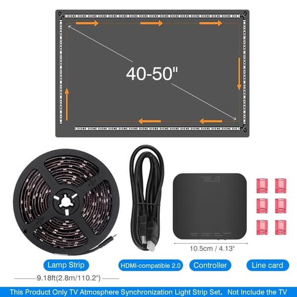 Ambient TV LED-bakgrundsbelysning, synkroniseras med skärmen, flera storleksalternativ,För 40-50 tums TV, EU-220VEU-220V