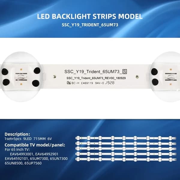 LED Baggrundsbelysningsstrimmel, 715 mm længde, 6V spænding, kompatibel med flere modeller