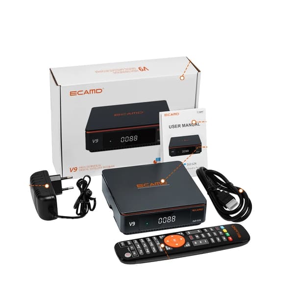Satellite TV-modtager, understøtter DVB-S/S2/S2X, indbygget WIFI,EU-stik, ECAMD V9 PRIME boks