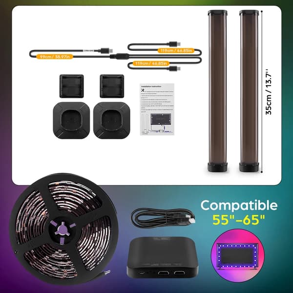 Väri Reaaliaikainen Synkronointi LED-valonauha, Plug and Play -asennus, Yhteensopiva HDMI-laitteiden kanssa,55-65 tuuman televisiolle, EU