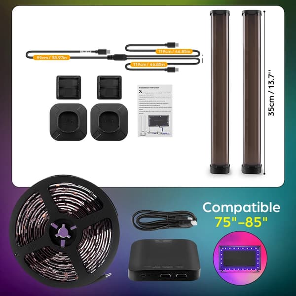 Väri Reaaliaikainen Synkronointi LED-valonauha, Plug and Play -asennus, Yhteensopiva HDMI-laitteiden kanssa,75-85 tuuman televisiolle, EU