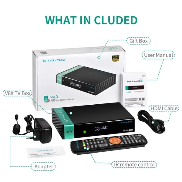 Satellit-TV-mottagare, 1080P HD, inbyggt Wi-Fi,GTAUDIO V8X, EU-kontakt