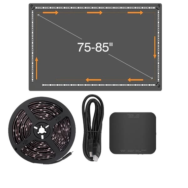 Ambient TV LED-bakgrundsbelysning, synkroniseras med skärmen, flera storleksalternativ,EU-220VEU-220V, För 75-85 tums TV