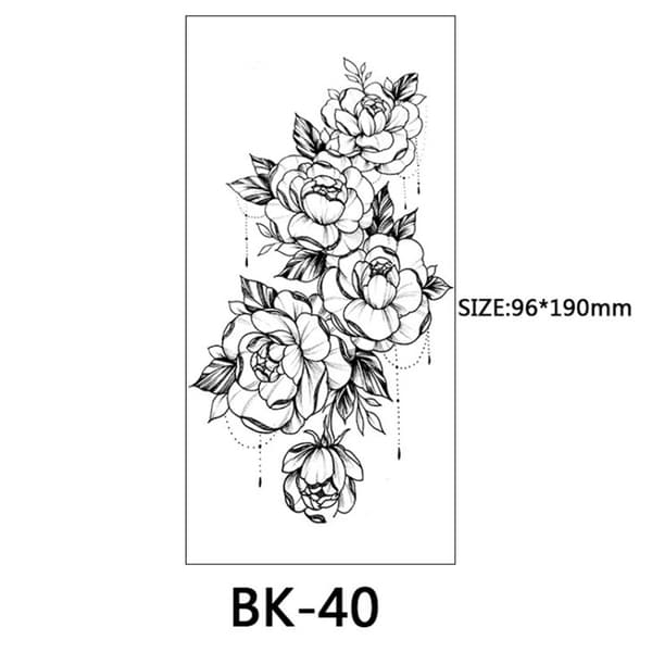INF Engangstatoveringer - midlertidige tatoveringer med blomstermotiver 8 stk Sort