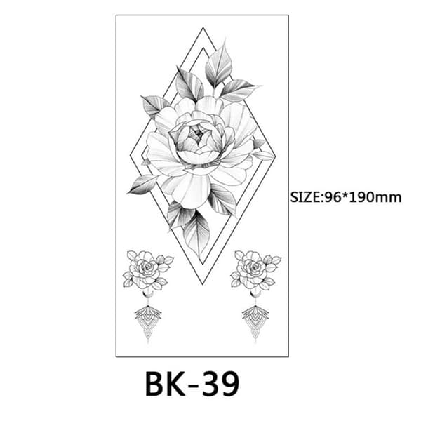 INF Engangstatoveringer - midlertidige tatoveringer med blomstermotiver 8 stk Sort