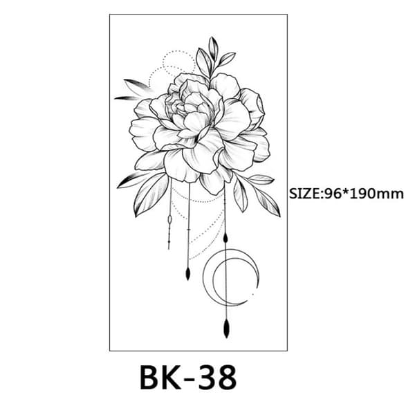 INF Engangstatoveringer - midlertidige tatoveringer med blomstermotiver 8 stk Sort