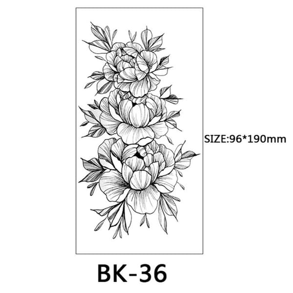 INF Engangstatoveringer - midlertidige tatoveringer med blomstermotiver 8 stk Sort